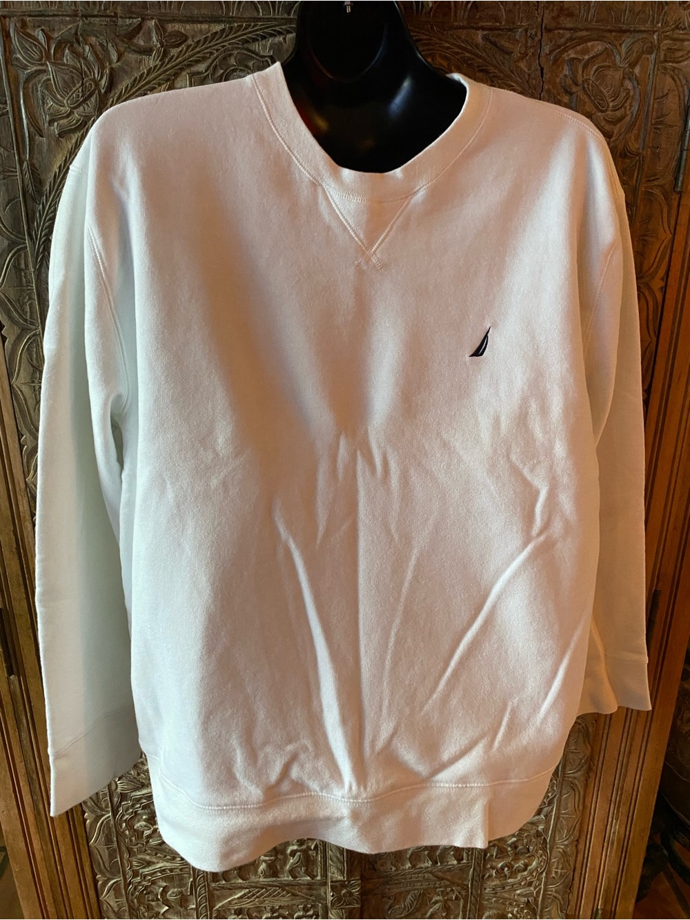 Nautica Men's White Crewneck Sweatshirt with Embroidered Sail Logo